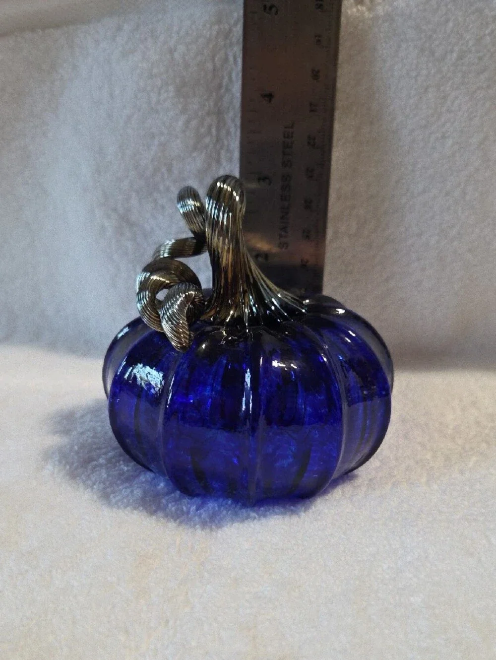 Luke Adams Glassblowing Studio Hand Blown Glass Pumpkin Cobalt Blue NWOT